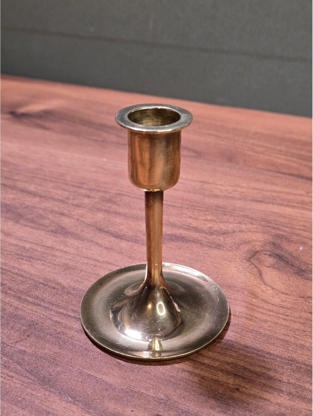 Vintage Solid Brass Trumpet Candlestick | Slender 4.5" Mid Century Taper Stand
